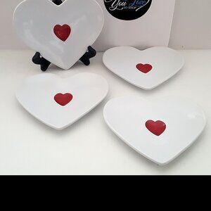 NEW Williams Sonoma Set of 4 Heart Figural Appetizer Plates Valentines Day